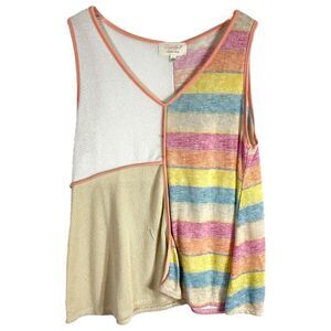 Sugarfox Large Tank Top Multi Print‎ Color Block Knit Sleeveless Boutique 1156